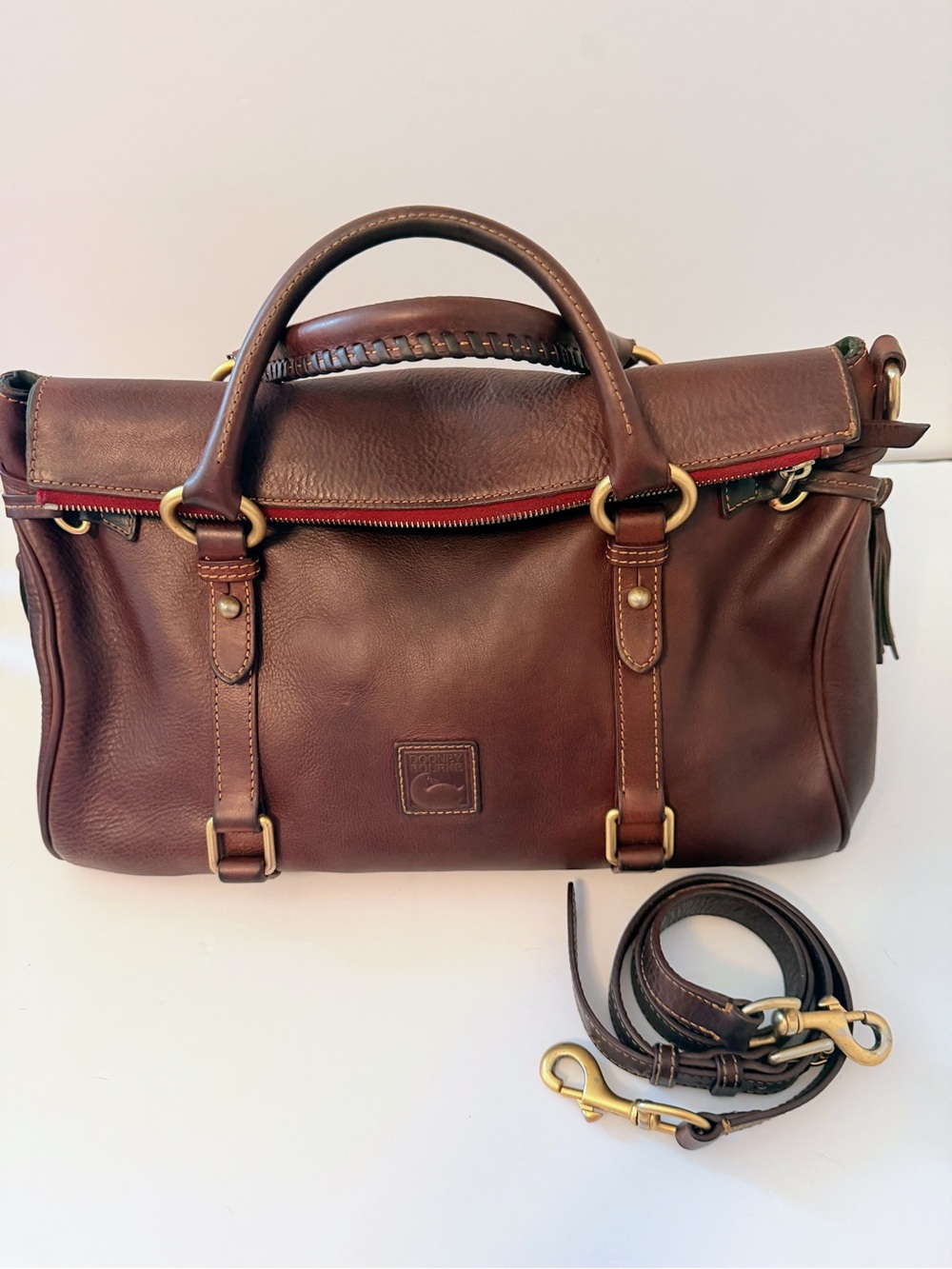 Dooney & Bourke Chestnut Brown Leather Satchel with Brass Hardware
